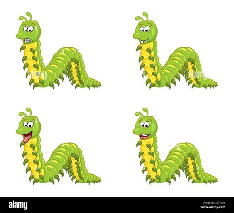 Cartoon Millipede Character Set Isolated On White Background Stock