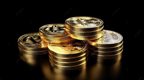 Stacked Bitcoin Cryptocurrency Shining D Render Of Golden Bitcoin On A