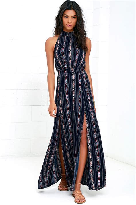 Boho Navy Blue Maxi Dress Print Maxi Dress Halter Maxi Dress 59 00 Lulus