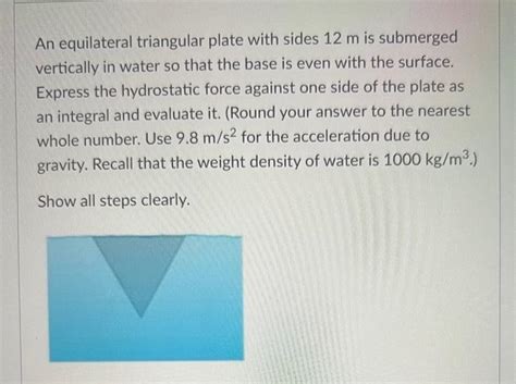 Solved An Equilateral Triangular Plate With Sides 12 M Is