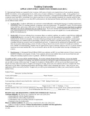 Fillable Online Application For F Reduced Courseload Rcl Fax Email