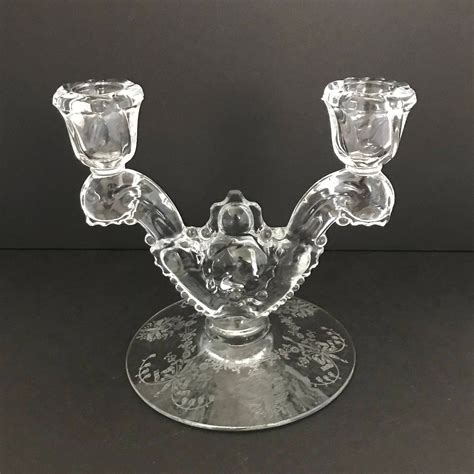 Crystal Double Candlestick Holder Candelabra Etched Orchid Etsy