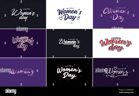 Happy Womans Day Handwritten Lettering Set March 8th Modern Calligraphy Collection On White