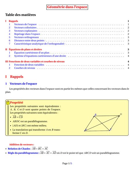 Droites Plans Et Vecteurs De L Espace Rep Re De L Espace Terminale