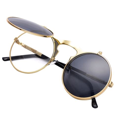 Coasion Vintage Round Flip Up Sunglasses For Men Women Black Size