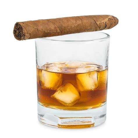 Premium Photo Glass Of Whiskey With Ice And Cigar