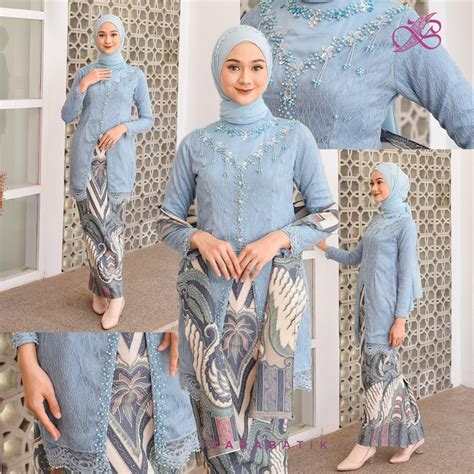 Jual Anggita Sky Blue Setelan Baju Kebaya Batik Modern Couple Wisuda