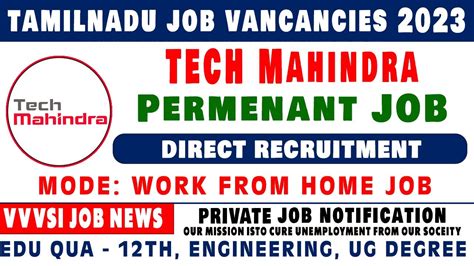 Tech Mahindra Work From Home Jobs Permanent Job Male