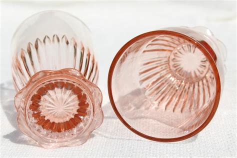 Vintage Old Colony Lace Edge Fine Rib Drinking Glasses Pink Depression