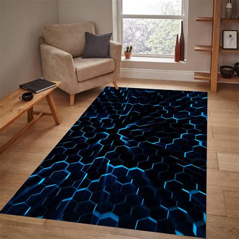 Gamer Rug Cool Neon Hexagons Rug Gaming Decor E Sport Rug Gaming