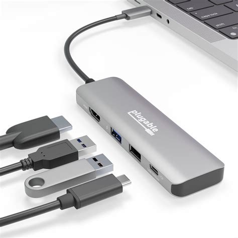 Plugable Usb C Hub Multiport Adapter 4 In 1 100w Pass Through Charging Usb C To Hdmi 4k 60hz