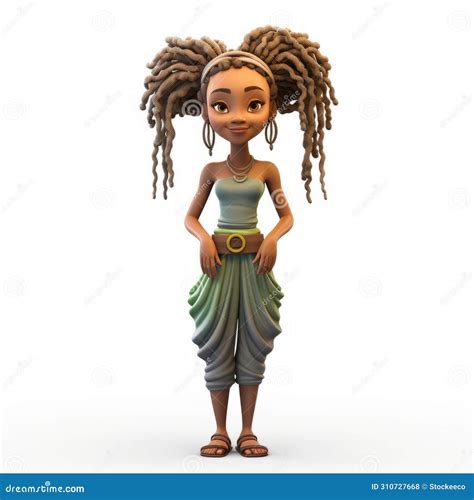 3d Cartoon Female With Dreadlock Updo Hairstyle On White Background