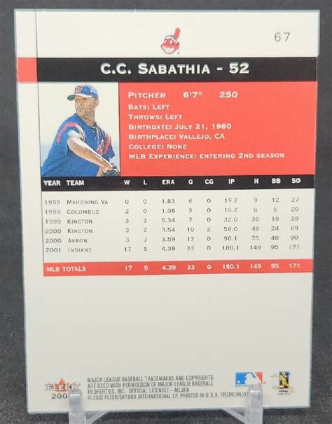 Fleer Premium Baseball C C Sabathia Base Card Cleveland