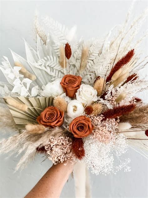 Rust Pampas Grass Bridal Bouquet Bride And Bridesmaids Dried Flower