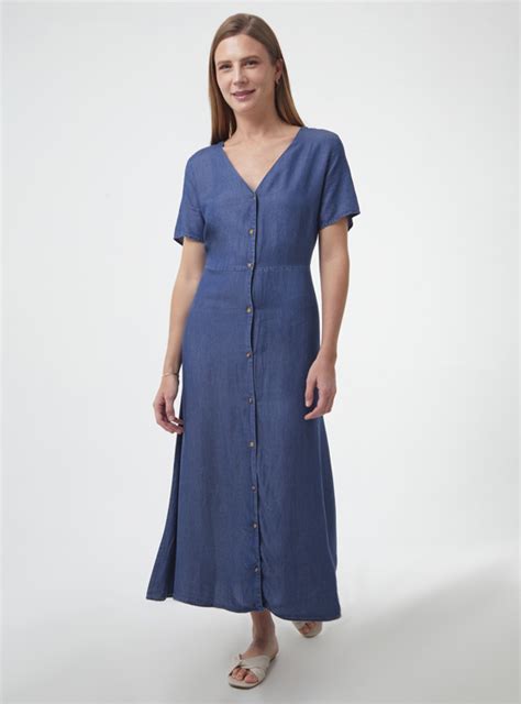 Ripley Vestido Largo Light Denim Aziz Para Mujer