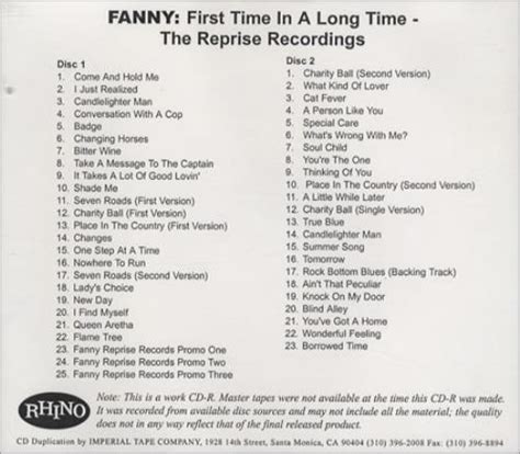 Fanny S First Time In A Long Time The Reprise Recordings Usa Cd R