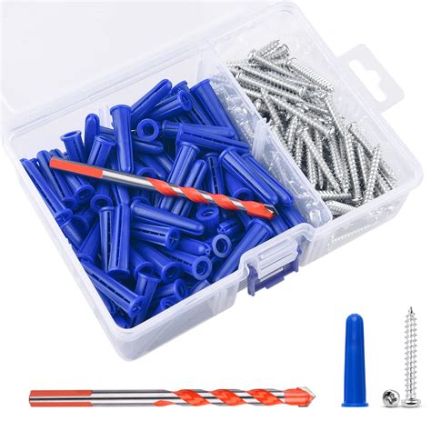 Concrete Anchors And Screws Kit 100Pcs Masonry Anchors And 100Pcs