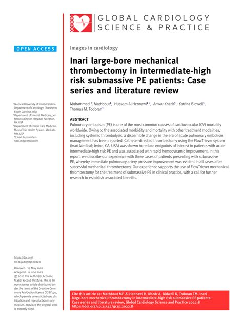 (PDF) Inari large-bore mechanical thrombectomy in intermediate-high ...