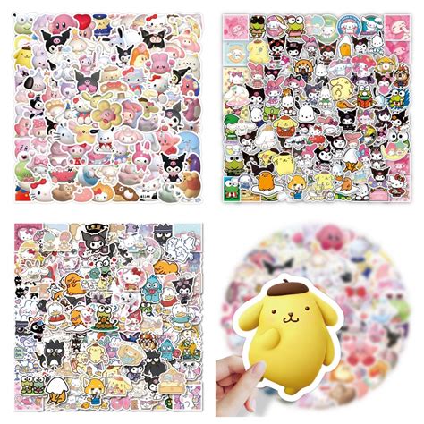 100pcs Mixed Cartoon Sanrio Stickers Cute Hello Kitty Cinnamoroll