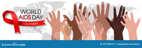 World Aids Day Long Horizontal Banner With A Red Ribbon Space For