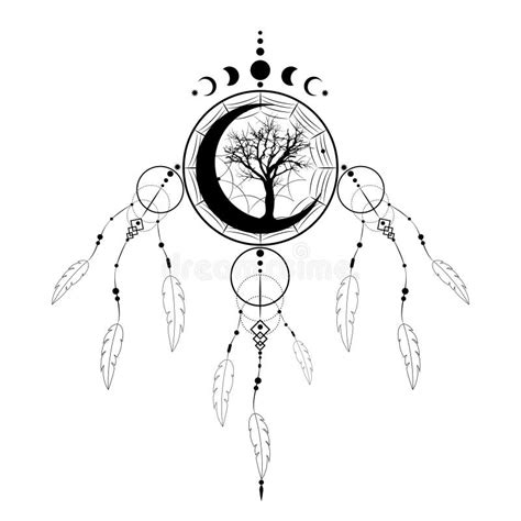 Dreamcatcher With Mandala Ornament Tree Of Life And Moon Phases