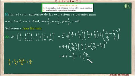 Valor numérico Valor numérico de expresiones algebraicas compuestas