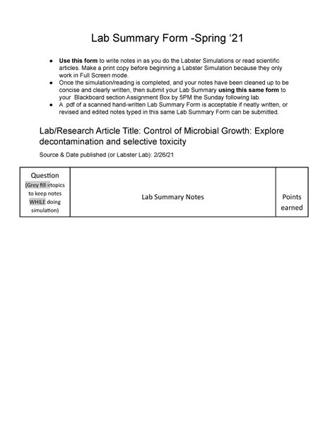 Lab Summary Form Control Of Microbial Growth Studocu