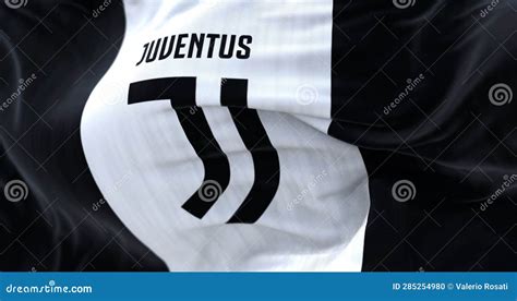 Close Up Of Juventus Football Club Flag Waving Stock Illustration