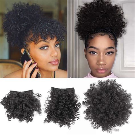 Afro Puff Drawstring Ponytail With Bangs Pineapple Updo Hair For