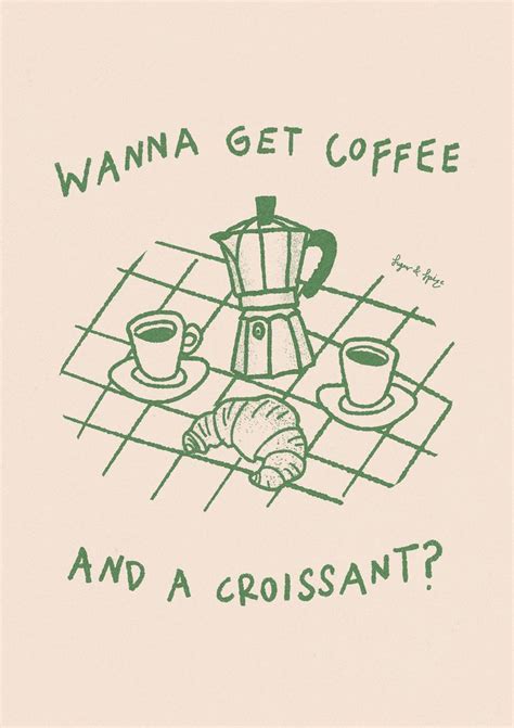 Coffee Croissant Print Retro Coffee Poster Croissant Art Sage Green