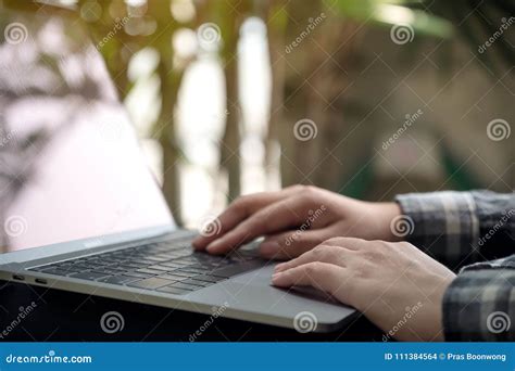 Closeup Image Of Hands Working Touching And Typing On Laptop Keyboard