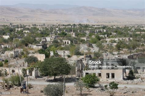 Ruined Buildings Of Ghost Town Agdam In Nagornokarabakh Stock Photo