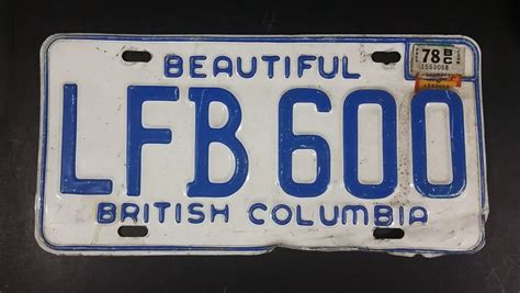 1978 Beautiful British Columbia White With Blue Letters Vehicle License