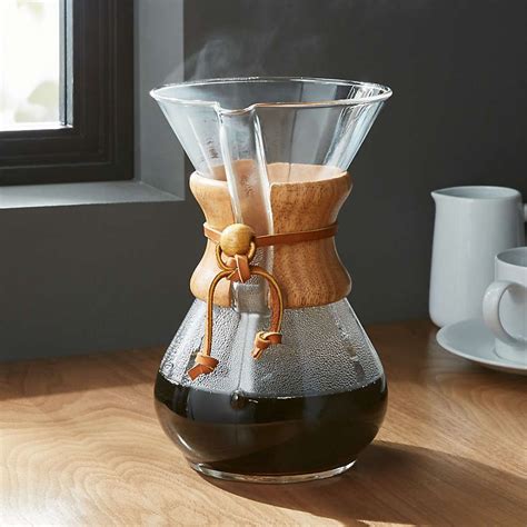 Chemex 6 Cup Glass Pour Over Coffee Maker With Natural Wood Collar Reviews Crate And Barrel