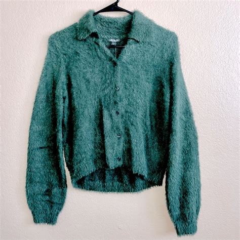 Wild Fable Sweaters Wild Fable Dark Green Fuzzy Cropped Sweater