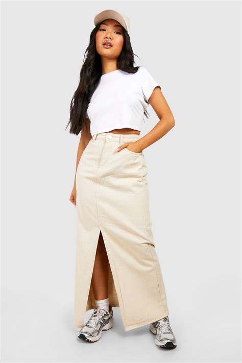 Denim Split Front Maxi Skirt Boohoo