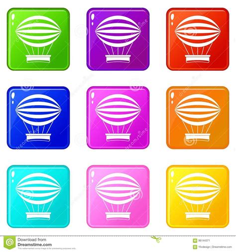 Striped Retro Hot Air Balloon Icons Set Stock Vector Illustration Of Flying Freedom