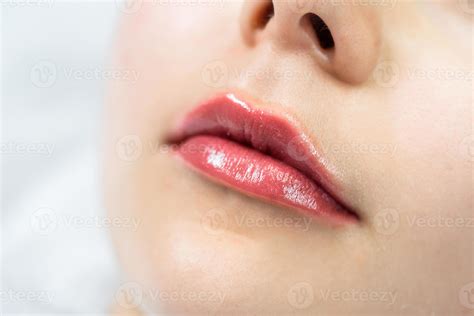 Female Lips After Permanent Makeup Lip Blushing Procedure 16265008