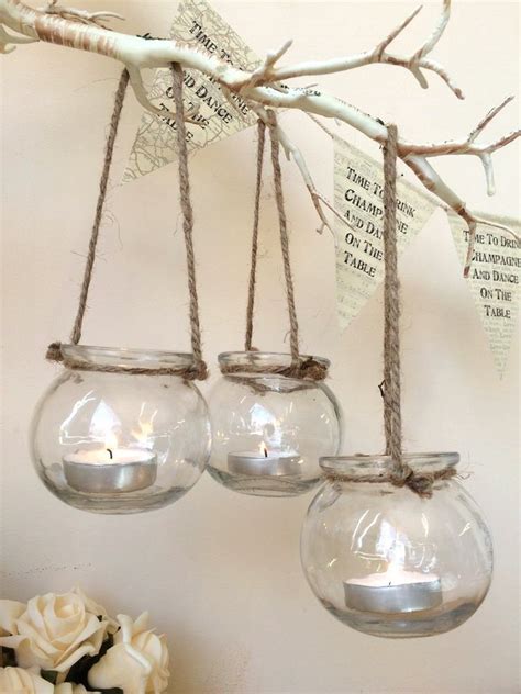 Set Of 3 Clear Glass Hanging Tea Light Holders Candle Jar Lantern Wedding Decor Hanging Tea