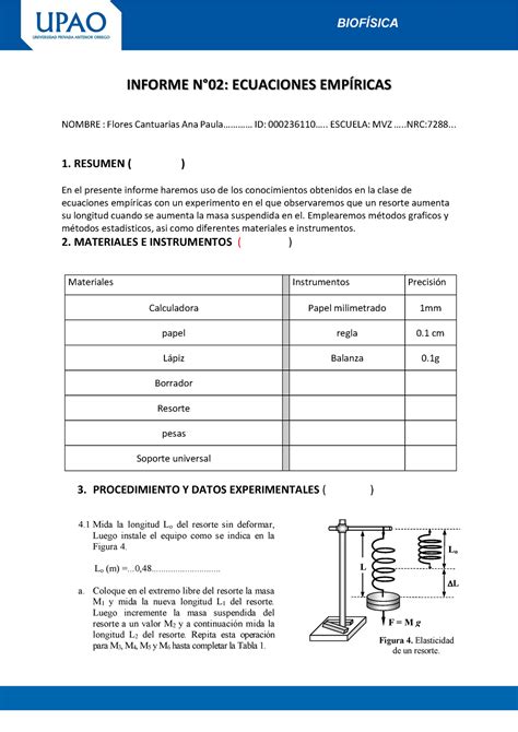 Informe Ecuaciones Empiricas N Ana Paula Flores Cantuarias Informe