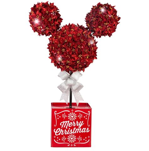 Disney Mickey Mouse In Lighted Poinsettia Topiary Tree Yard