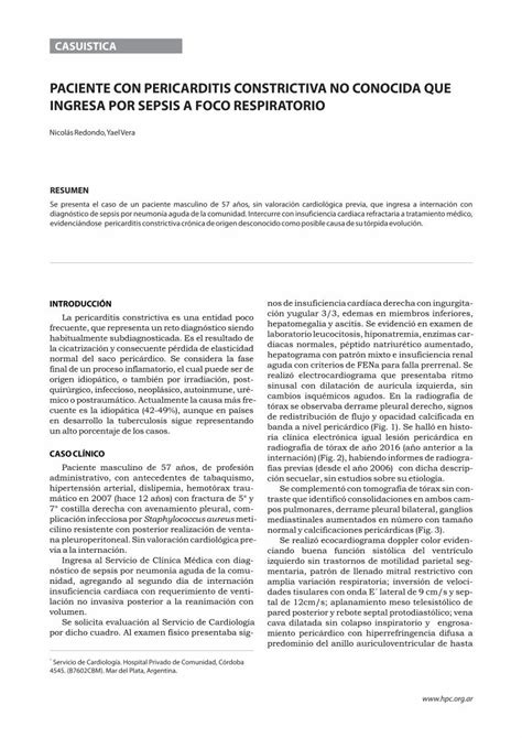 Pdf Paciente Con Pericarditis Constrictiva No Conocida Que