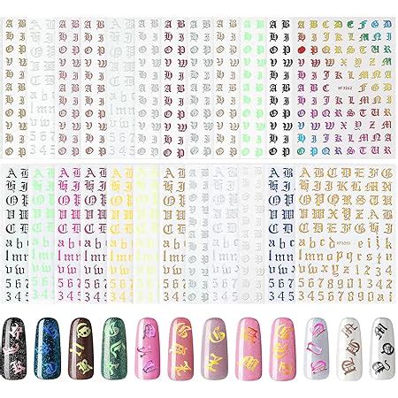 Amazon Cobee Holographic Letter Nail Art Stickers Sheet Old