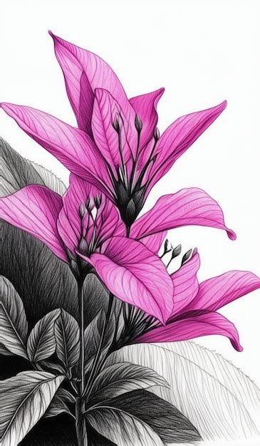 A Drawing Of Purple Flowers With Purple Leaves Premium Ai Generated Image