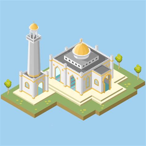 Premium Vector Vector Illustration Mosque With Blue Sky Background