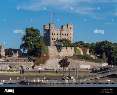 Rochester Castle Viewed Over The River Medway Rochester Kent Uk