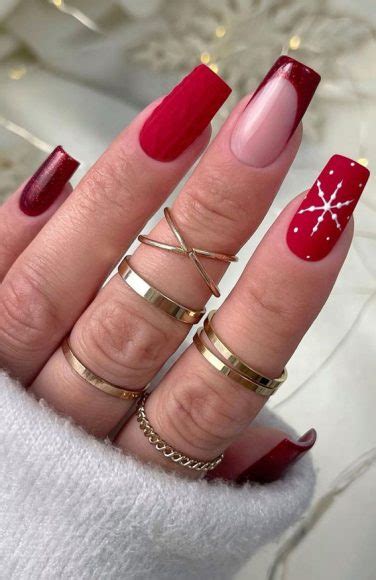 50 Stylish Festive Nail Designs Matte Red Sweater And French Nails