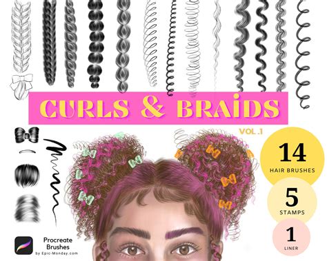 20 Curly Hair Braids Procreate Essential Brushes Digital Etsy