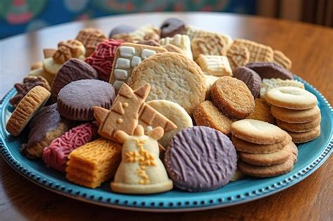 Premium AI Image | Variety of biscuit shapes and flavors on a plate ...