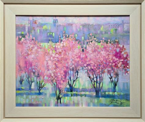 Pink Clouds By Svetlana Ovinova Dreamlike Cherry Blossom Impressionistic Painting